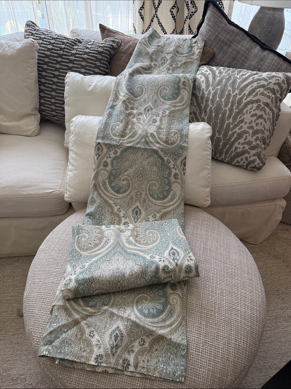 Kravet designer and custom linen drape pair Paisley print.
